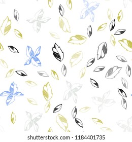 Light Blue, Yellow vector seamless doodle pattern with leaves. leaves on blurred abstract background with gradient. Template for business cards, websites.