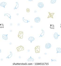 Light Blue, Yellow vector seamless pattern with fresh ingredients. Glitter abstract sketch with gourmet food. Doodle design for your business advert of cafes.