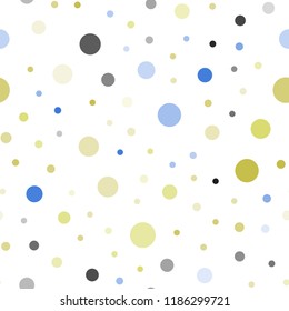 Light Blue, Yellow vector seamless backdrop with dots. Blurred bubbles on abstract background with colorful gradient. Pattern for design of window blinds, curtains.