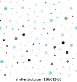 Light Blue, Yellow vector seamless background with triangles, circles, cubes. Circles, lines, rhombus with colorful gradient. Pattern for trendy fabric, wallpapers.