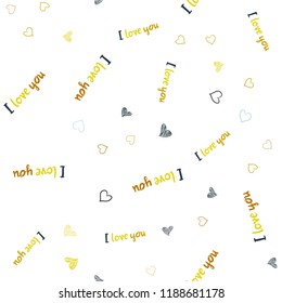 Light Blue, Yellow vector seamless template with doodle hearts. Blurred decorative design in doodle style with hearts. Design for ad, poster, banner of Valentine Day.