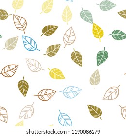Light Blue, Yellow vector seamless natural artwork with leaves. Sketchy doodles with leaves on blurred background. Design for textile, fabric, wallpapers.