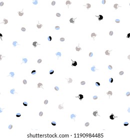 Light Blue, Yellow vector seamless layout with coffee set. Glitter abstract backdrop with gradient mugs, coffee grains. Pattern for ad, booklets, leaflets of restaurants.