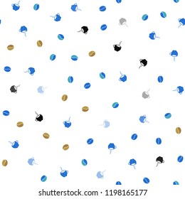 Light Blue, Yellow vector seamless template with cups of coffee, beans. Colorful illustration with gradient coffee beans, mugs. Doodle design for your business advert of cafes.