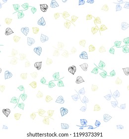 Light Blue, Yellow vector seamless natural background with leaves. Decorative illustration with doodles on abstract template. Template for business cards, websites.