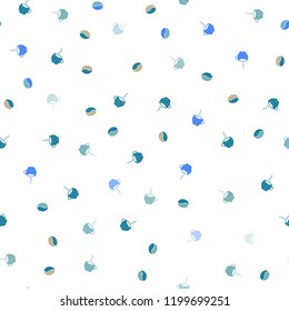Light Blue, Yellow vector seamless cover with set of coffee beans. Glitter abstract backdrop with gradient mugs, coffee grains. Doodle design for your business advert of cafes.