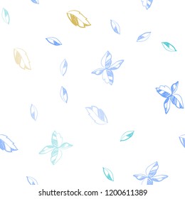 Light Blue, Yellow vector seamless natural backdrop with leaves. Shining colored illustration with leaves in doodle style. Pattern for trendy fabric, wallpapers.