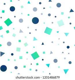 Light Blue, Yellow vector seamless texture in poly style with circles, cubes. Illustration with colorful circles, triangles, rectangles. Trendy design for wallpaper, fabric makers.