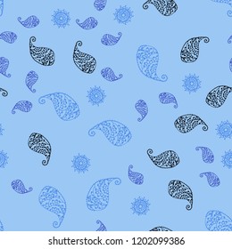 Light Blue, Yellow vector seamless natural artwork with leaves and flowers. Doodle illustration of leaves and flowers in Origami style. Textured pattern for a website, banner.