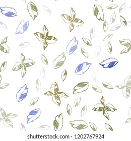 Light Blue, Yellow vector seamless doodle background with leaves. Blurred decorative design in Indian style with leaves. Pattern for design of fabric, wallpapers.