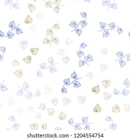 Light Blue, Yellow vector seamless doodle template with leaves. Glitter abstract illustration with doodles and leaves. Design for textile, fabric, wallpapers.