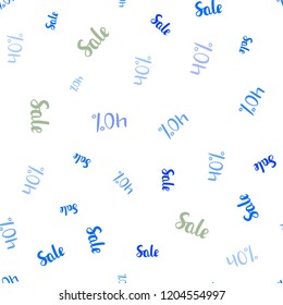 Light Blue, Yellow vector seamless cover with symbols of 40 % sales. Colored words of sales with gradient on white background. Pattern for ads, posters, banners of sales.