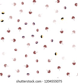 Light Blue, Yellow vector seamless cover with set of coffee beans. Glitter abstract backdrop with gradient mugs, coffee grains. Pattern for ads of breakfast, lunch, dinner.