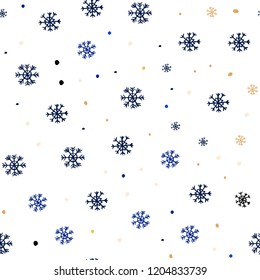 Light Blue, Yellow vector seamless cover with beautiful snowflakes. Glitter abstract illustration with crystals of ice. Pattern for design of window blinds, curtains.