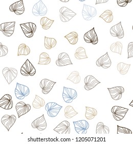 Light Blue, Yellow vector seamless doodle pattern with leaves. Decorative illustration with doodles on abstract template. Design for textile, fabric, wallpapers.