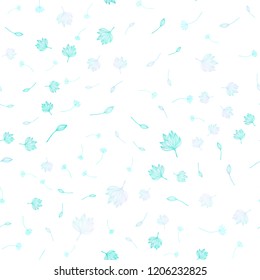 Light Blue, Yellow vector seamless hand painted template. Sketchy doodles with leaves on white background. Pattern for heads of websites and designs.