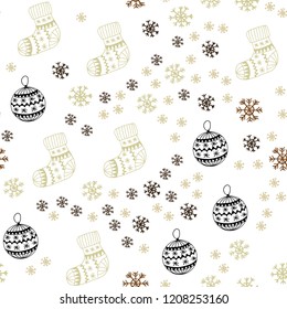 Light Blue, Yellow vector seamless layout with bright snowflakes, balls, socks, mittens. Glitter abstract illustration with gradient. Pattern for trendy fabric, wallpapers.