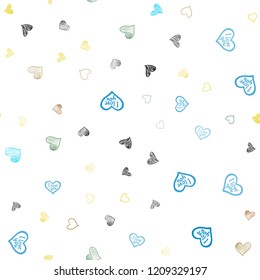 Light Blue, Yellow vector seamless layout with sweet hearts. Decorative shining illustration with hearts on abstract template. Beautiful design for your business advert of anniversary.