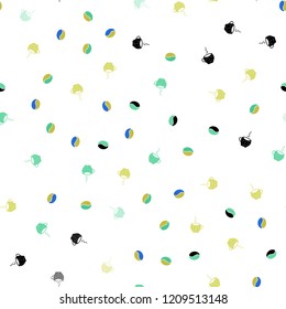 Light Blue, Yellow vector seamless cover with set of coffee beans. Gradient illustration with set of mugs, beans. Pattern for ads of breakfast, lunch, dinner.