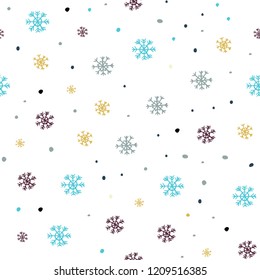 Light Blue, Yellow vector seamless layout with bright snowflakes. Modern geometrical abstract illustration with snowflakes. Template for business cards, websites.