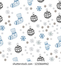 Light Blue, Yellow vector seamless texture with colored snowflakes, balls, socks, mittens. Glitter abstract illustration with gradient. Template for business cards, websites.