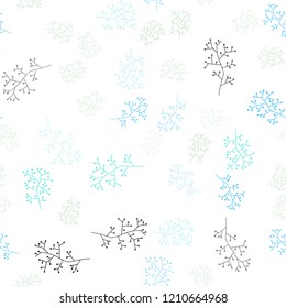Light Blue, Yellow vector seamless doodle pattern with branches. Glitter abstract illustration with leaves and branches. Pattern for design of fabric, wallpapers.