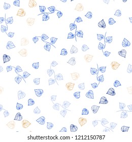 Light Blue, Yellow vector seamless natural background with leaves. Glitter abstract illustration with doodles and leaves. Design for textile, fabric, wallpapers.