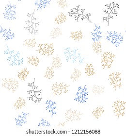 Light Blue, Yellow vector seamless abstract backdrop with branches. Colorful illustration in doodle style with leaves, branches. Pattern for design of fabric, wallpapers.