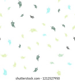 Light Blue, Yellow vector seamless doodle layout with leaves. Glitter abstract illustration with doodles and leaves. Pattern for design of window blinds, curtains.