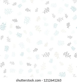 Light Blue, Yellow vector seamless doodle pattern with leaves, branches. Colorful abstract illustration with leaves in doodle style. Pattern for design of fabric, wallpapers.