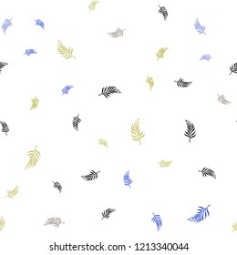 Light Blue, Yellow vector seamless doodle layout with leaves. leaves on blurred abstract background with gradient. Trendy design for wallpaper, fabric makers.