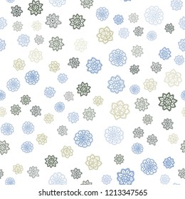 Light Blue, Yellow vector seamless layout with bright snowflakes. Glitter abstract illustration with crystals of ice. Pattern for design of window blinds, curtains.