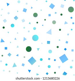 Light Blue, Yellow vector seamless cover in polygonal style with circles. Illustration with colorful circles, triangles, rectangles. Pattern for design of fabric, wallpapers.