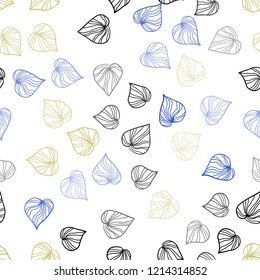 Light Blue, Yellow vector seamless doodle layout with leaves. Doodle illustration of leaves in Origami style with gradient. Design for textile, fabric, wallpapers.