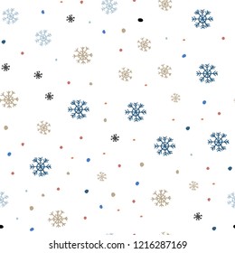 Light Blue, Yellow vector seamless layout with bright snowflakes. Shining colorful illustration with snow in christmas style. Template for business cards, websites.