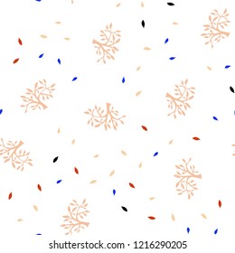 Light Blue, Yellow vector seamless doodle pattern with leaves, branches. Glitter abstract illustration with leaves and branches. Texture for window blinds, curtains.