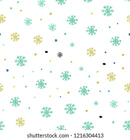 Light Blue, Yellow vector seamless pattern with christmas snowflakes. Shining colorful illustration with snow in christmas style. Template for business cards, websites.