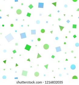 Light Blue, Yellow vector seamless cover in polygonal style with circles. Decorative design in abstract style with lines, dots, cubes. Pattern for design of fabric, wallpapers.