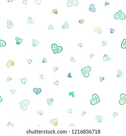 Light Blue, Yellow vector seamless pattern with colorful hearts. Blurred decorative design in doodle style with hearts. Design for ad, poster, banner of Valentine Day.
