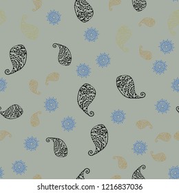 Light Blue, Yellow vector seamless abstract background with leaves and flowers. Leaves, flowers in natural style on white background. Pattern for heads of websites and designs.