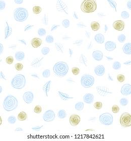 Light Blue, Yellow vector seamless doodle pattern with leaves and flowers. Leaves and flowers with gradient on white background. Texture for window blinds, curtains.