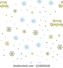 Light Blue, Yellow vector seamless texture with colored snowflakes. Shining colorful illustration with snow in christmas style. Pattern for design of fabric, wallpapers.