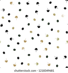 Light Blue, Yellow vector seamless layout with coffee set. Gradient abstract collection of coffee cups and beans. Pattern for ad, booklets, leaflets of restaurants.