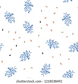 Light Blue, Yellow vector seamless natural backdrop with leaves, branches. Sketchy doodles on white background. Pattern for trendy fabric, wallpapers.