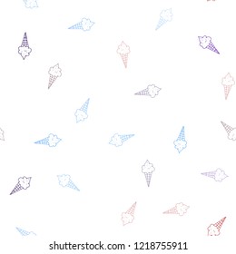 Light Blue, Yellow vector seamless cover with sundae ice-cream. Set of abstract ice-cream cones with colorful gradient. Pattern for ad, booklets, leaflets of restaurants.