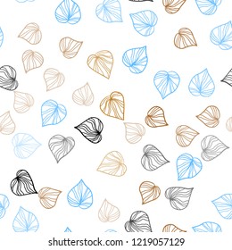 Light Blue, Yellow vector seamless doodle pattern with leaves. Shining colored illustration with leaves in doodle style. Pattern for design of fabric, wallpapers.