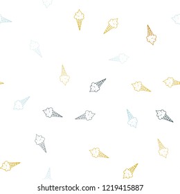 Light Blue, Yellow vector seamless pattern with cold ice-cream. Glitter abstract sketch with ice-cream cones. Pattern for ads of breakfast, lunch, dinner.