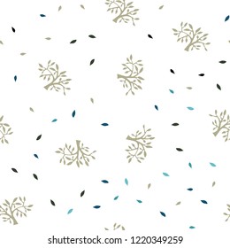Light Blue, Yellow vector seamless doodle pattern with leaves, branches. Sketchy doodles on white background. Design for wallpaper, fabric makers.