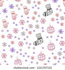 Light Blue, Yellow vector seamless template with ice snowflakes, balls, socks, mittens. Modern geometric abstract illustration. Pattern for trendy fabric, wallpapers.