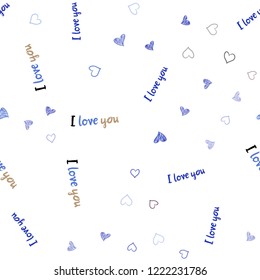 Light Blue, Yellow vector seamless texture with lovely hearts. Hearts on blurred abstract background with colorful gradient. Template for Valentine's greeting postcards.